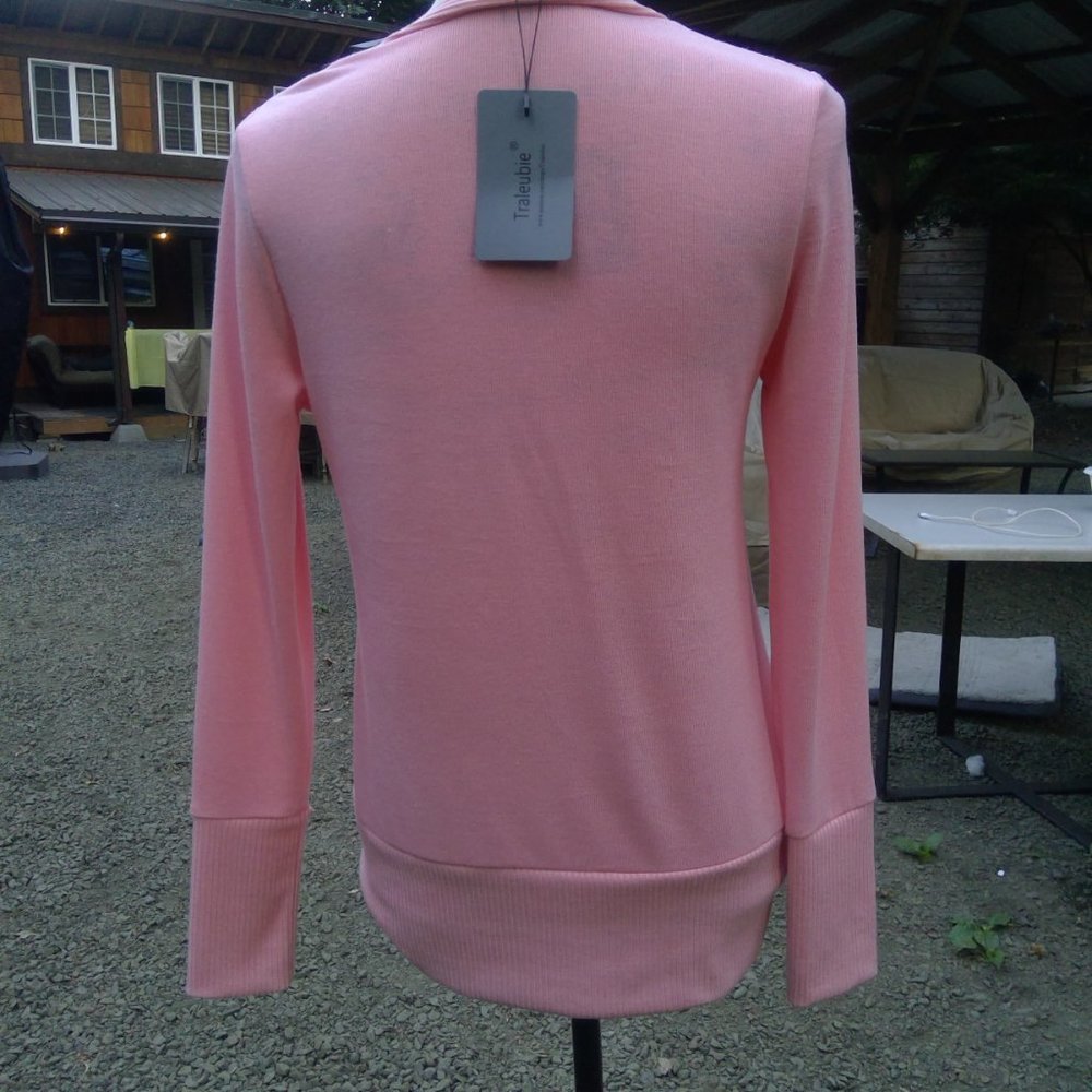 Traleubie Pink Cardigan Sweater Women’s Small Snap Front Ribbed V-Neck - Picture 4 of 6